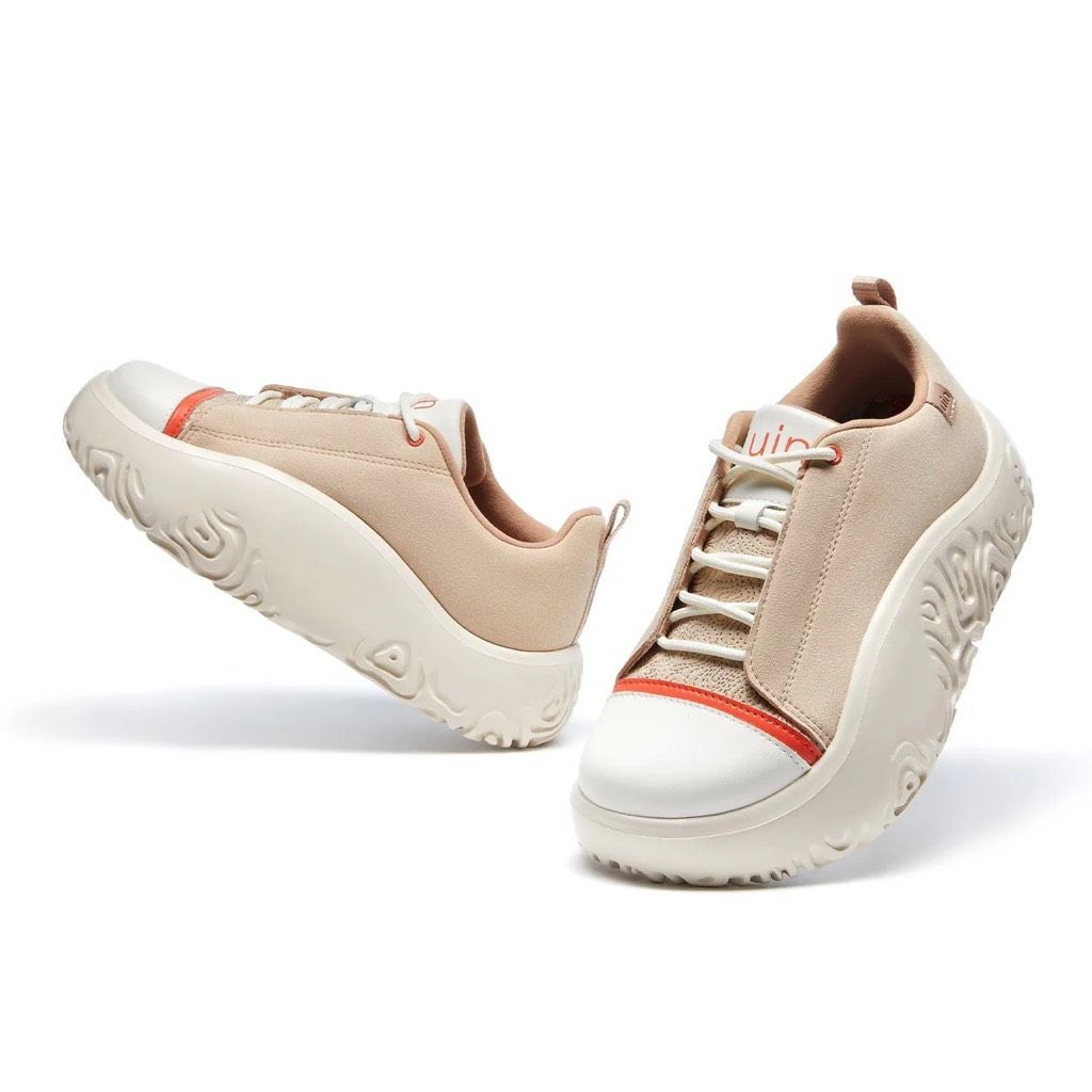 Uin Beige And White Women's Sneakers With Coral Accent